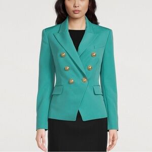 Balmain Aqua Green Blazer Jacket Gold Buttons IT36 Small Wool